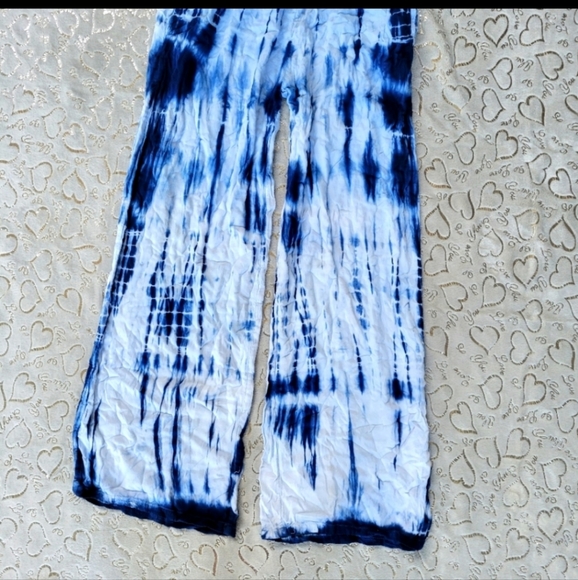Blue Tie Dye Beach Pants Wide Leg Flowy Palazzo Beach Cover Up Shibori Indigo S - Picture 4 of 6